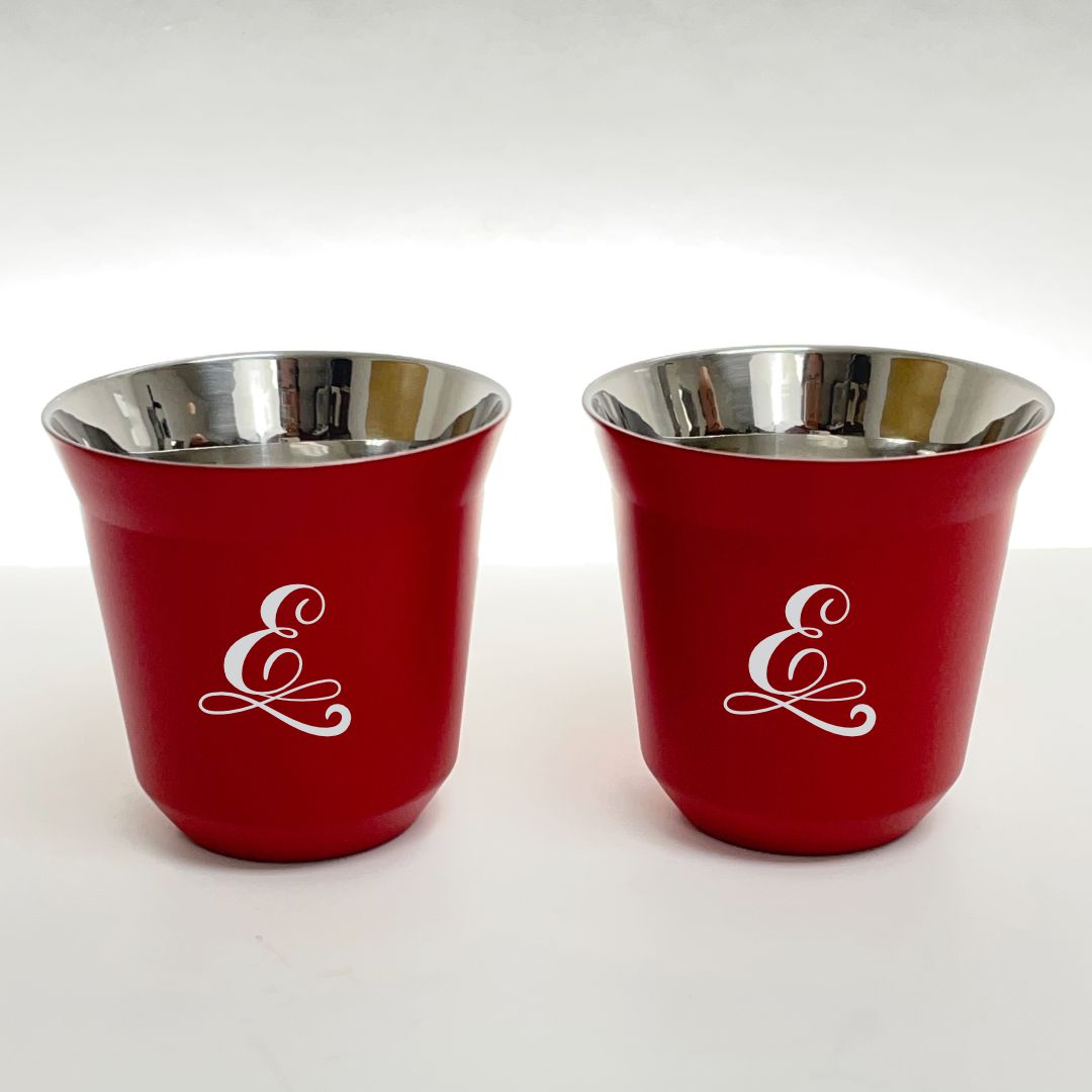 Red Enamel Stainless Steel Espresso Cup Set of 2 ~ Ristretto - Personalized Engraved Gifts