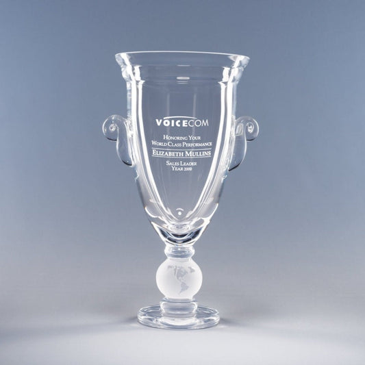 Engraved World Class Trophy Cup on ~ Etched Globe - Personalized Engraved Gifts