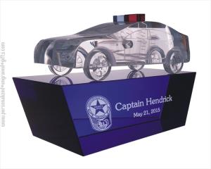 Custom Engraved Crystal Police Car on Base - Personalized Engraved Gifts