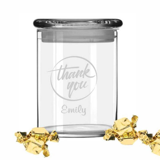 Engraved Glass Flat Top 4 inch Cylinder Glass Jar - Personalized Engraved Gifts