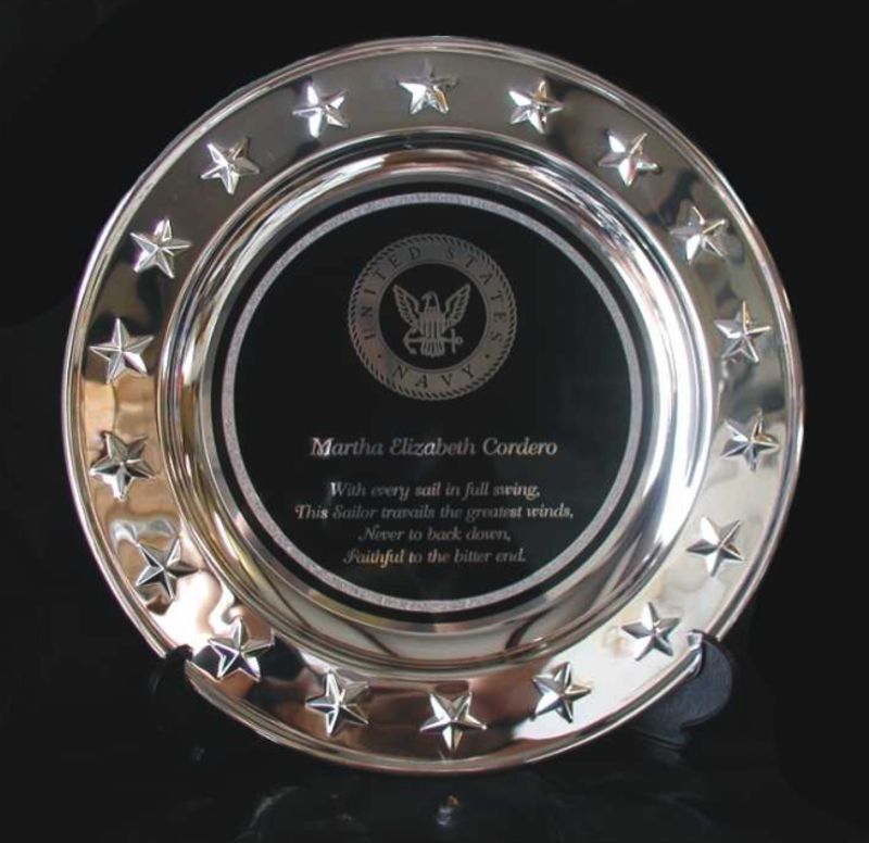 Engraved Silver Plated Presentation Plates with Stars - Personalized Engraved Gifts