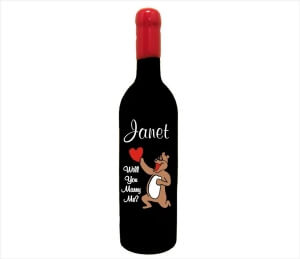 Custom Engraved Wine Bottles - Proposing Bear - Personalized Engraved Gifts