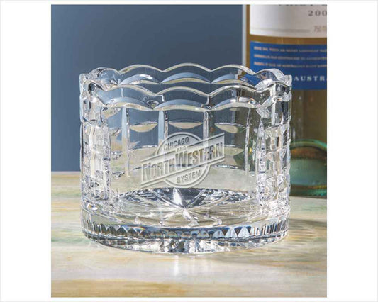 Deep Engraved Crystal Wine Caddy Scalloped Rim - Personalized Engraved Gifts