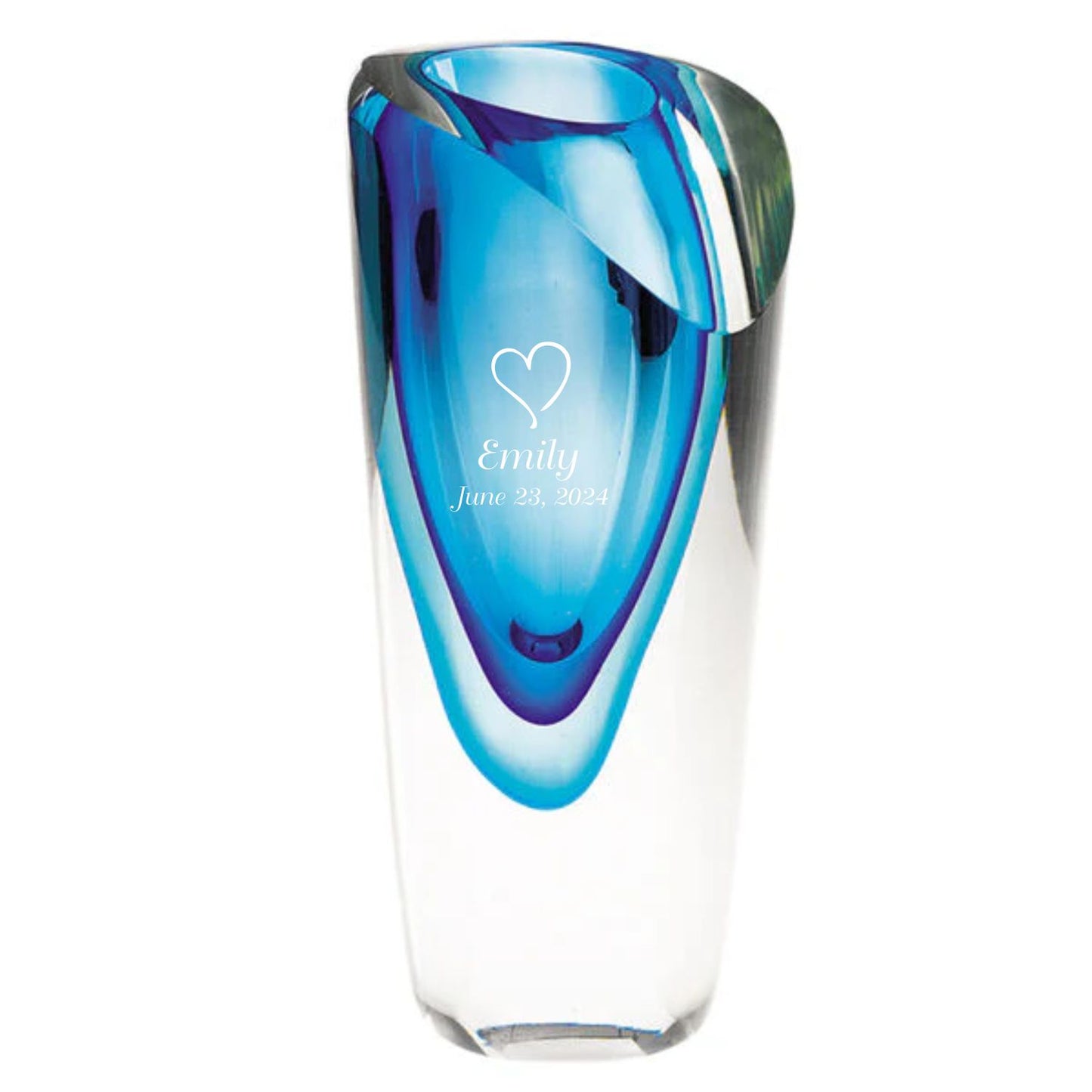 engraved blue crystal vase