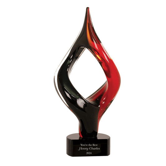 art glass red and black blaze award
