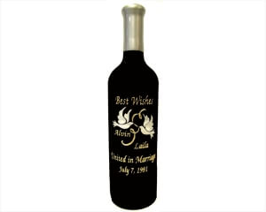 Engraved Wine Bottles - Wedding Doves - Personalized Engraved Gifts