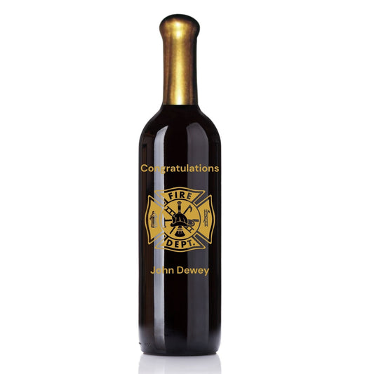  wine bottle engraved with  'Congratulations' text on a white background