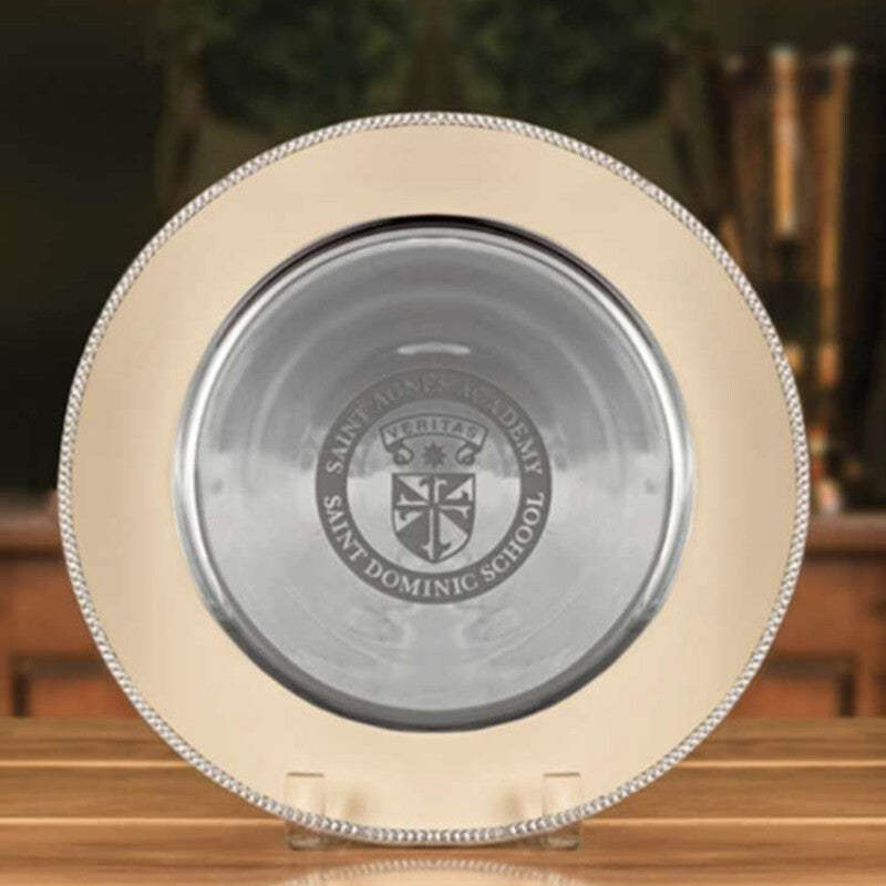 Engraved Aluminum & Ivory Enameled Round Presentation Plate The Cloud - Personalized Engraved Gifts