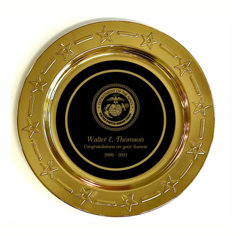 Engraved Gold Plated Presentation Plate with Stars - Personalized Engraved Gifts