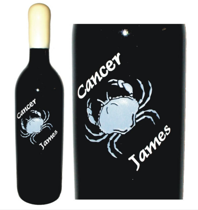 Cancer Zodiac Design Engraved in Custom Wine Bottle - Personalized Engraved Gifts