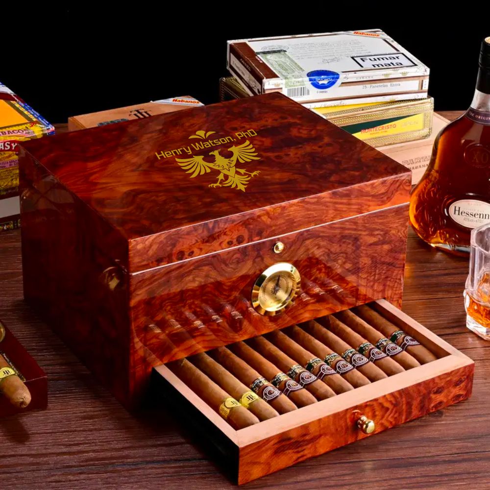 Personalized Humidor with Luxury Wood Finish, Natalia - Personalized Engraved Gifts