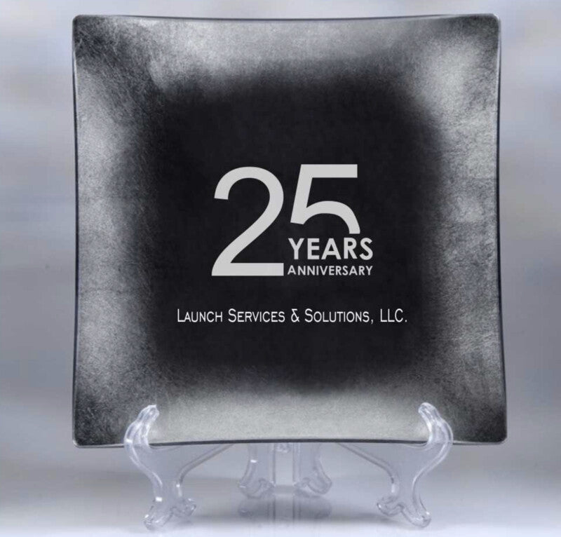 Engraved Square Silver Leaf Glass Plate - Personalized Engraved Gifts