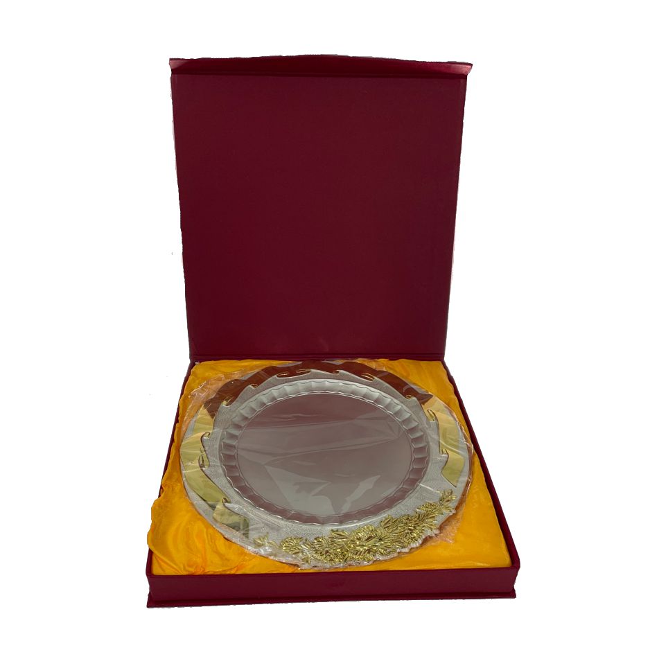 Decorative Silver Presentation Plate with Gold Ribbon Engraved - Personalized Engraved Gifts