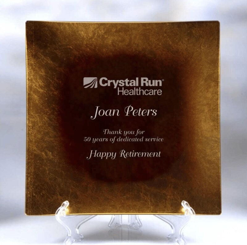 Engraved Square Gold Leaf Glass Plate - Personalized Engraved Gifts