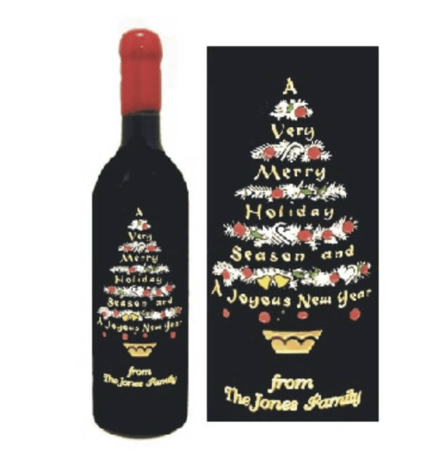 Custom Engraved Wine Bottles - Christmas Tree II - Personalized Engraved Gifts