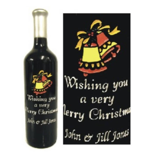 Custom Engraved Wine Bottles - Holiday Bells - Personalized Engraved Gifts