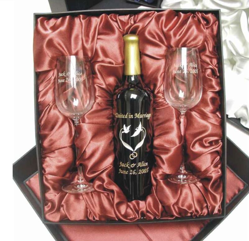 Deluxe Engraved and Hand-Painted Wine Bottle with 2 Engraved Wine Glasses Gift Set - Personalized Engraved Gifts