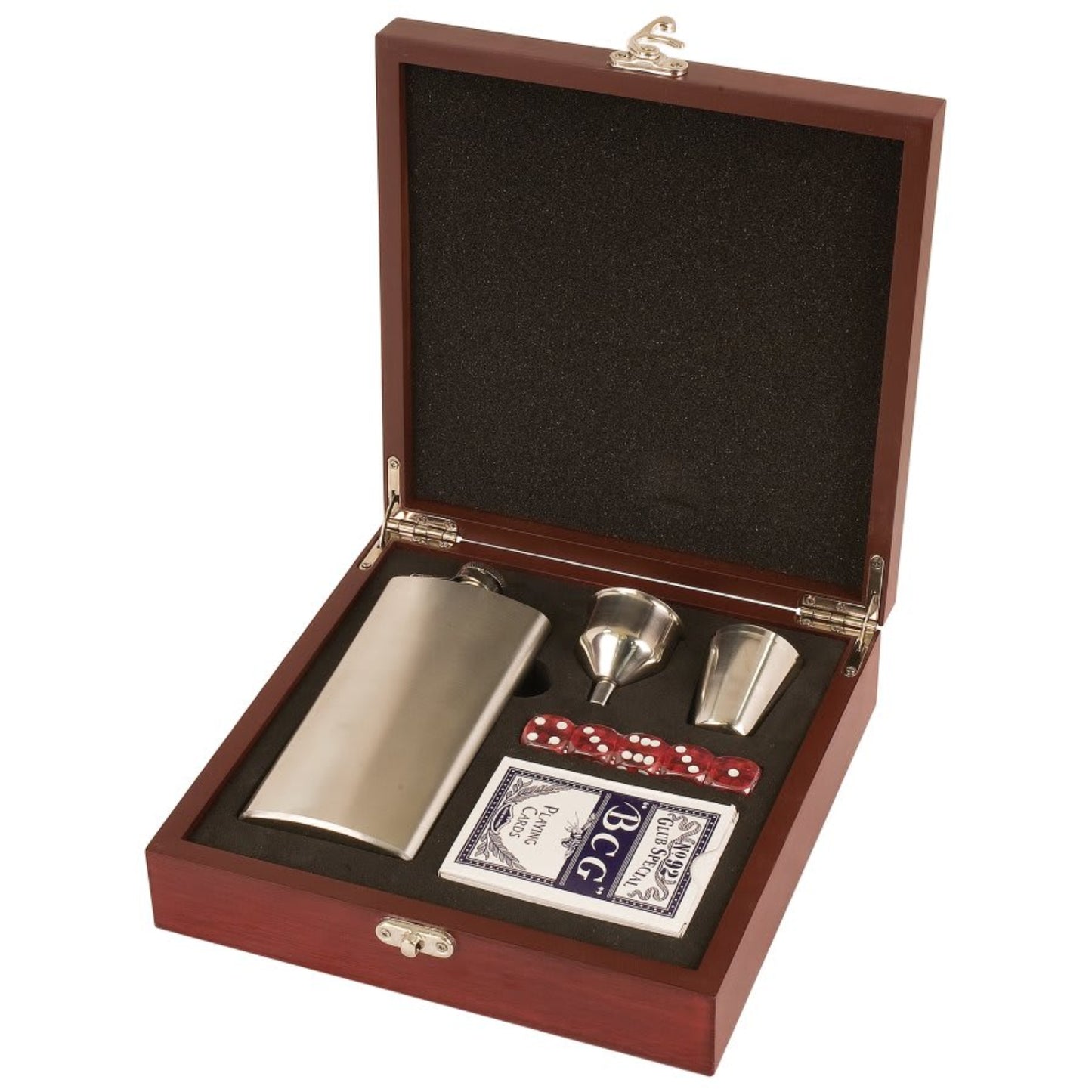 Flask Set with Poker Cards in Rosewood Box