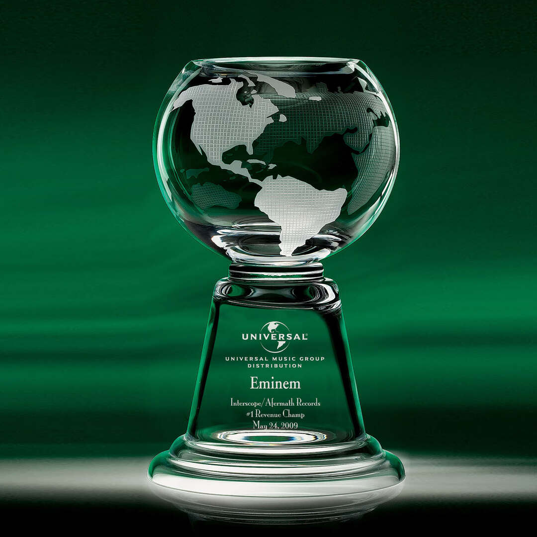 Personalized Etched Custom ~ Globe Pedestal Bowl - Personalized Engraved Gifts