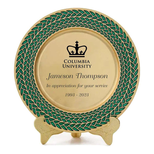 Engraved Gold Plate with Green Enamel ~ Laurel Wreath - Personalized Engraved Gifts