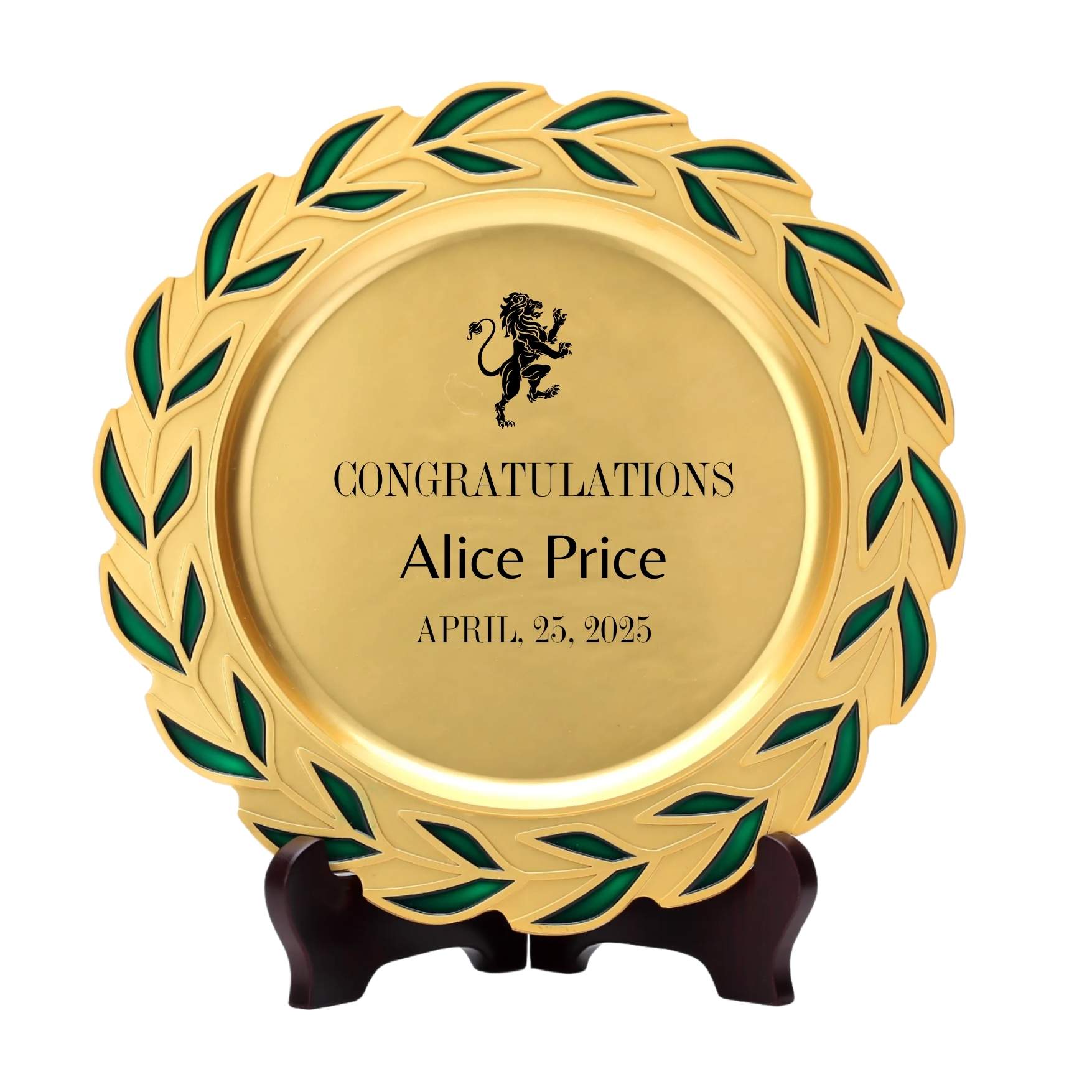 Custom Gold Plate Personalized Gold Plate with Green Laurel Leaves – Personalized ...