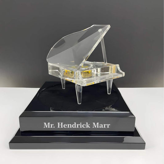 Large Crystal Grand Piano Award on Black Wooden Base - Personalized Engraved Gifts