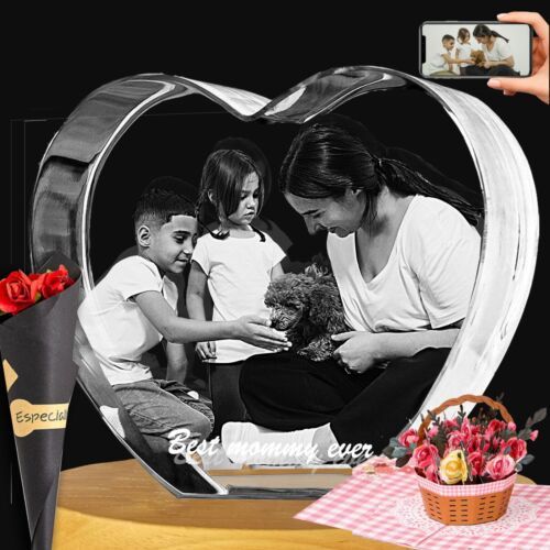 3D Photo Engraved Crystal Heart with LED Base ~ Anzar