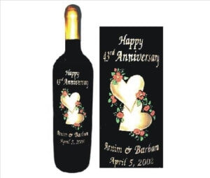 Engraved Wine Bottles Hearts with Flowers - Personalized Engraved Gifts