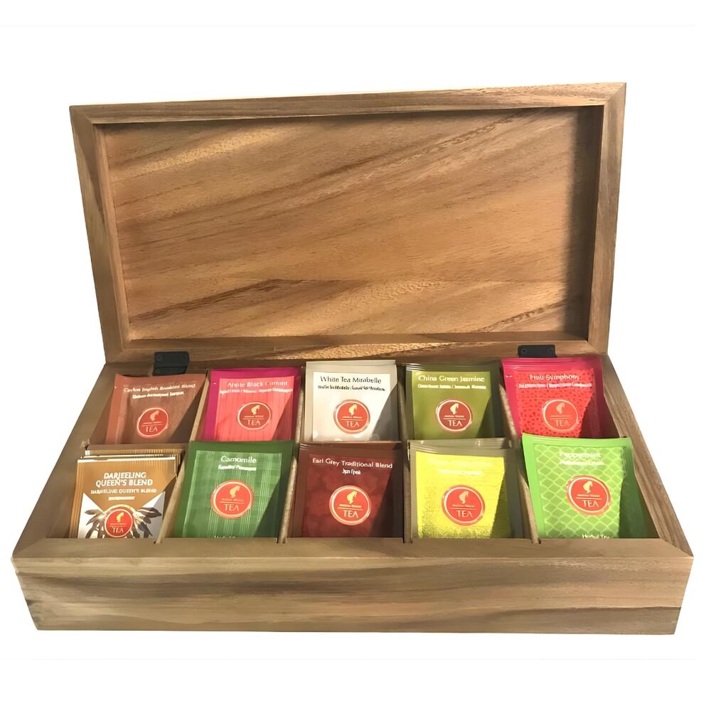 Engraved Wooden Tea Box with 10 Compartments ~ Earl Grey - Personalized Engraved Gifts