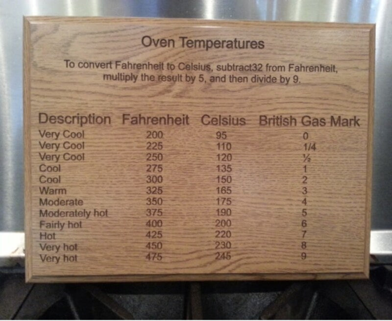 Laser Engraved Wooden Oven Temperature Plaque - Personalized Engraved Gifts