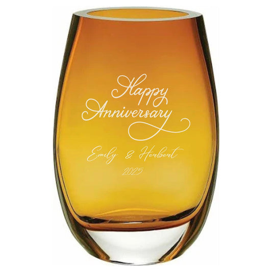 Amber Glass Vase Engraved for Anniversary