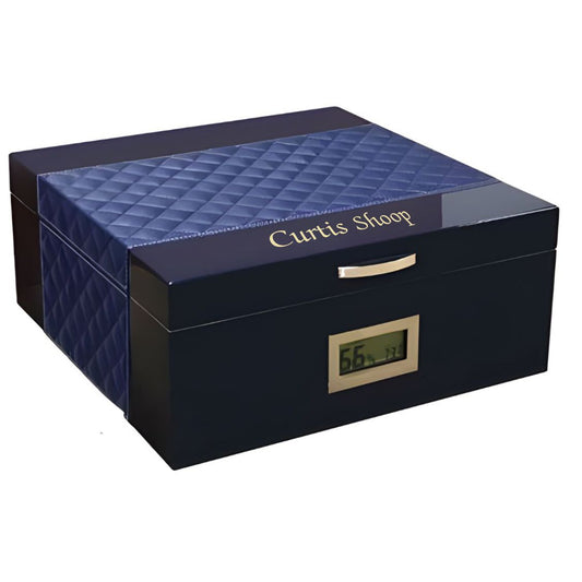 Personalized Humidor with Dark Royal Blue Finish - Taina Blue - Personalized Engraved Gifts