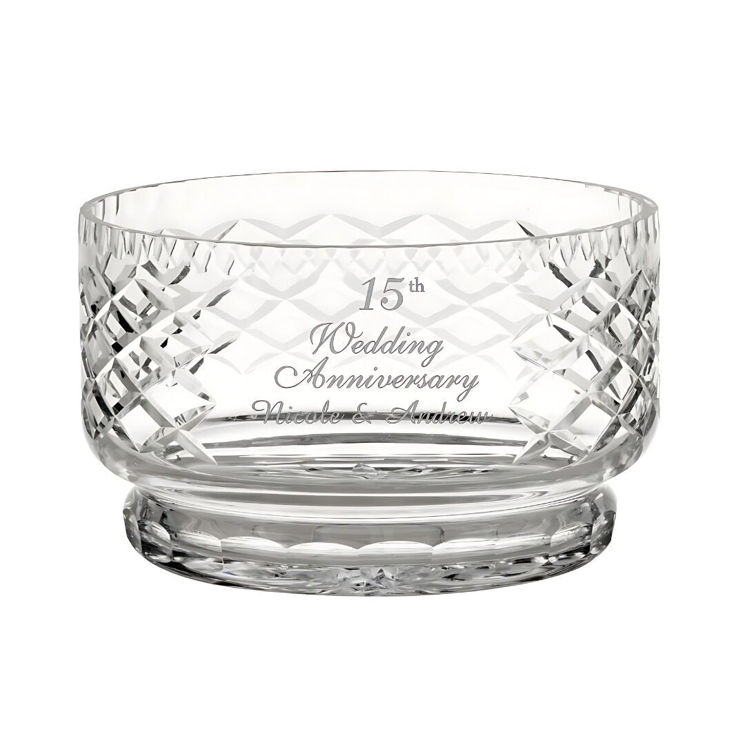 Engraved Crystal Bowl with Straight Sides ~ Medallion - Personalized Engraved Gifts