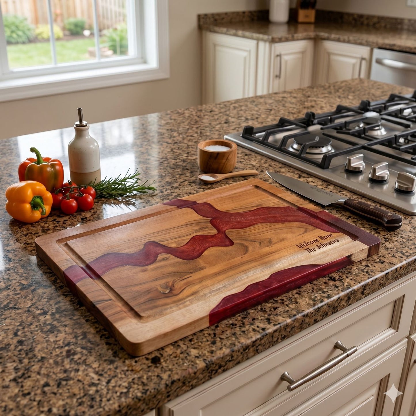 Engraved Acacia and Red Resin Chopping Block ~ Sierra