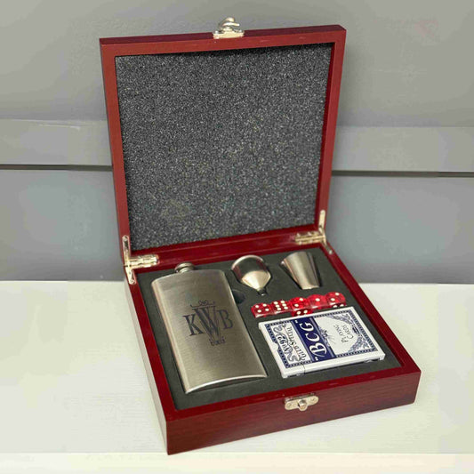 Stainless Steel Flask Set in Rosewood Gift Box
