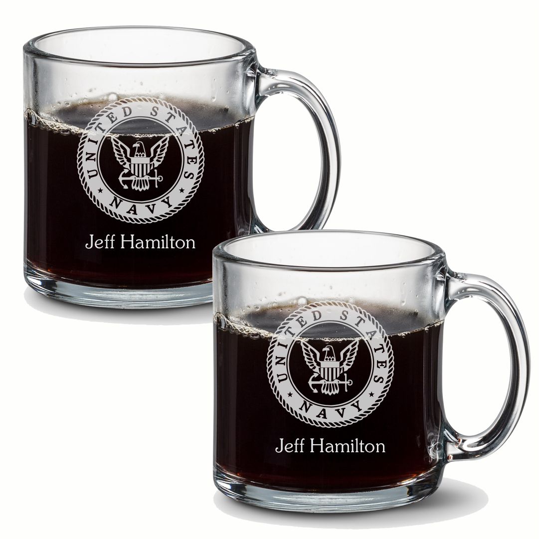 Glass Coffee Mugs Custom Engraved Set of 2 ~ Bourbon - Personalized Engraved Gifts