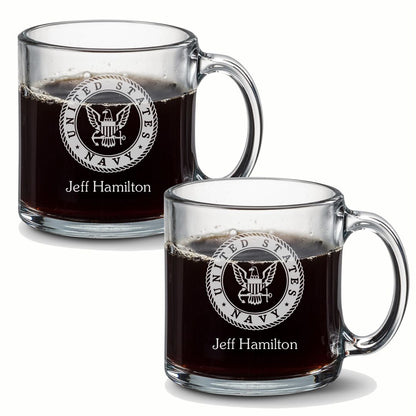 Glass Coffee Mugs Custom Engraved Set of 2 ~ Bourbon - Personalized Engraved Gifts