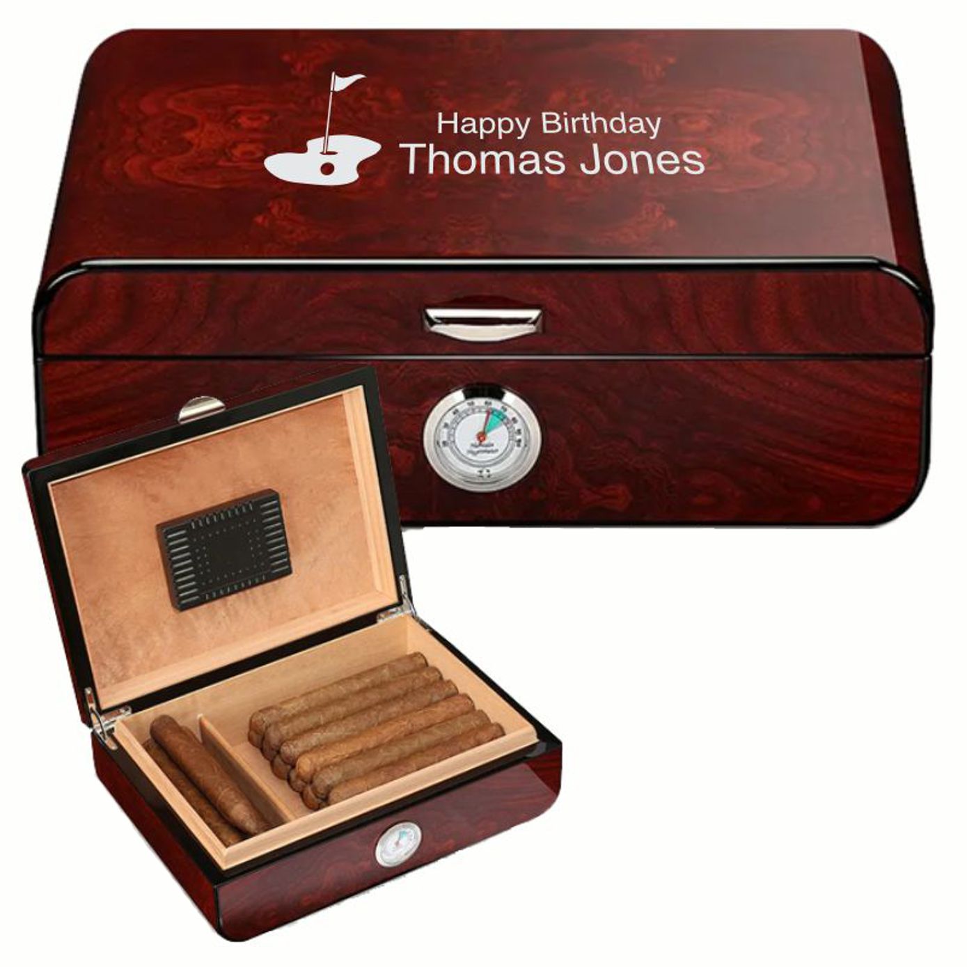 Piano Finished Burlwood Desktop Humidor - The Oscuro - Personalized Engraved Gifts