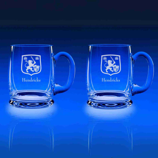 Prosit! Set of 2 Engraved Hand-Blown Beer Mugs