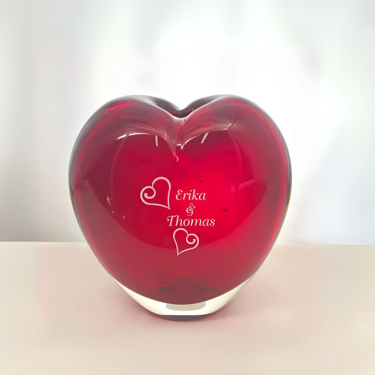 Vase en verre artistique en forme de cœur rouge gravé ~ Rojo