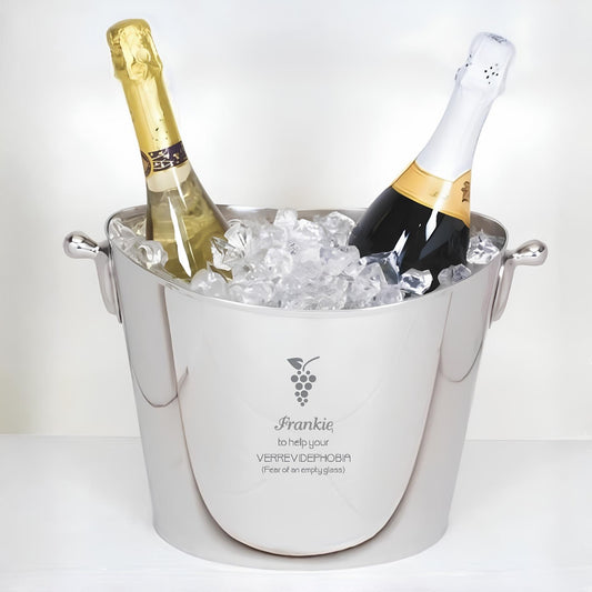 Seau à champagne ovale en acier inoxydable avec gravure personnalisée ~ Larchmont