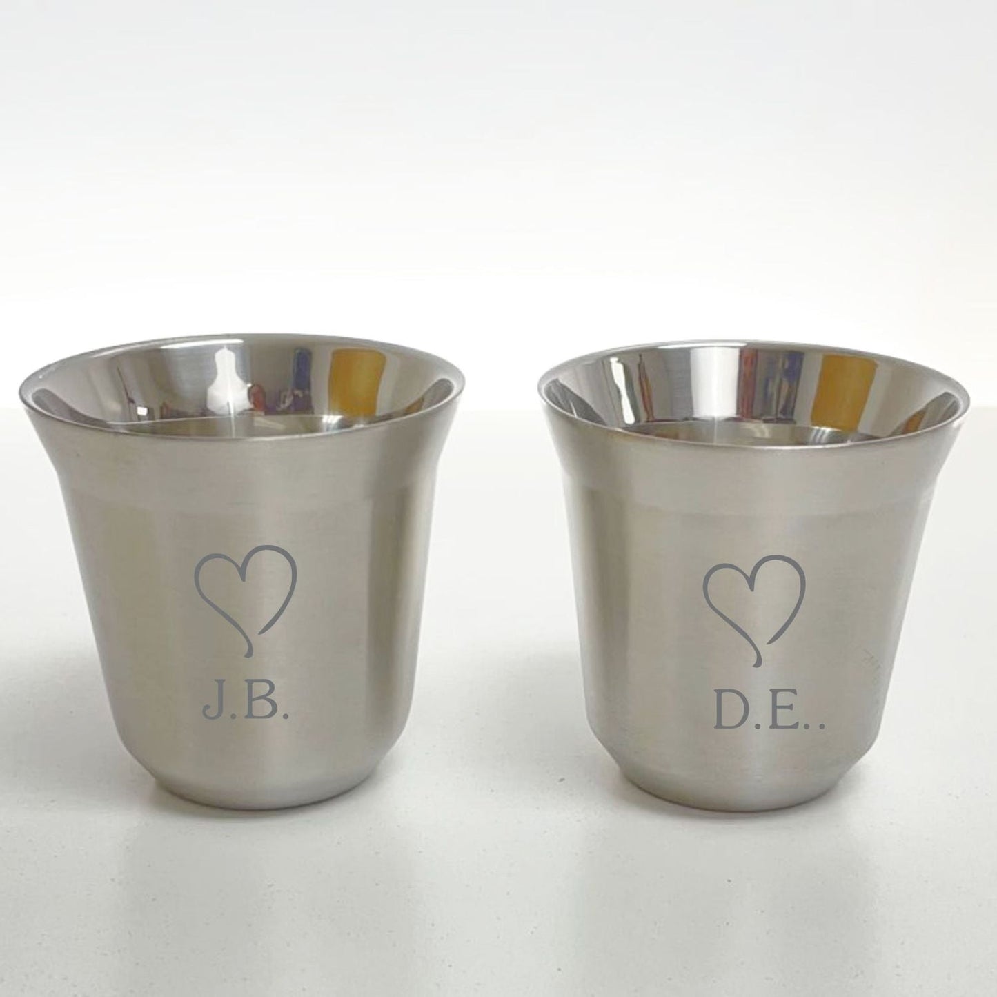 Gift-Ready Chic Stainless Steel Espresso Cup Sets Set of 2 ~ Lungo - Personalized Engraved Gifts