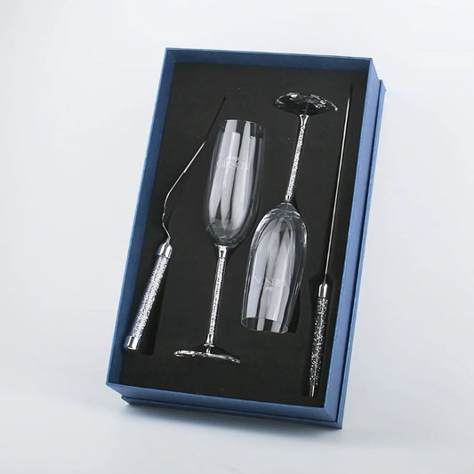 Engraved Wedding Flute and Cake Knife Set ~ Eternal Love