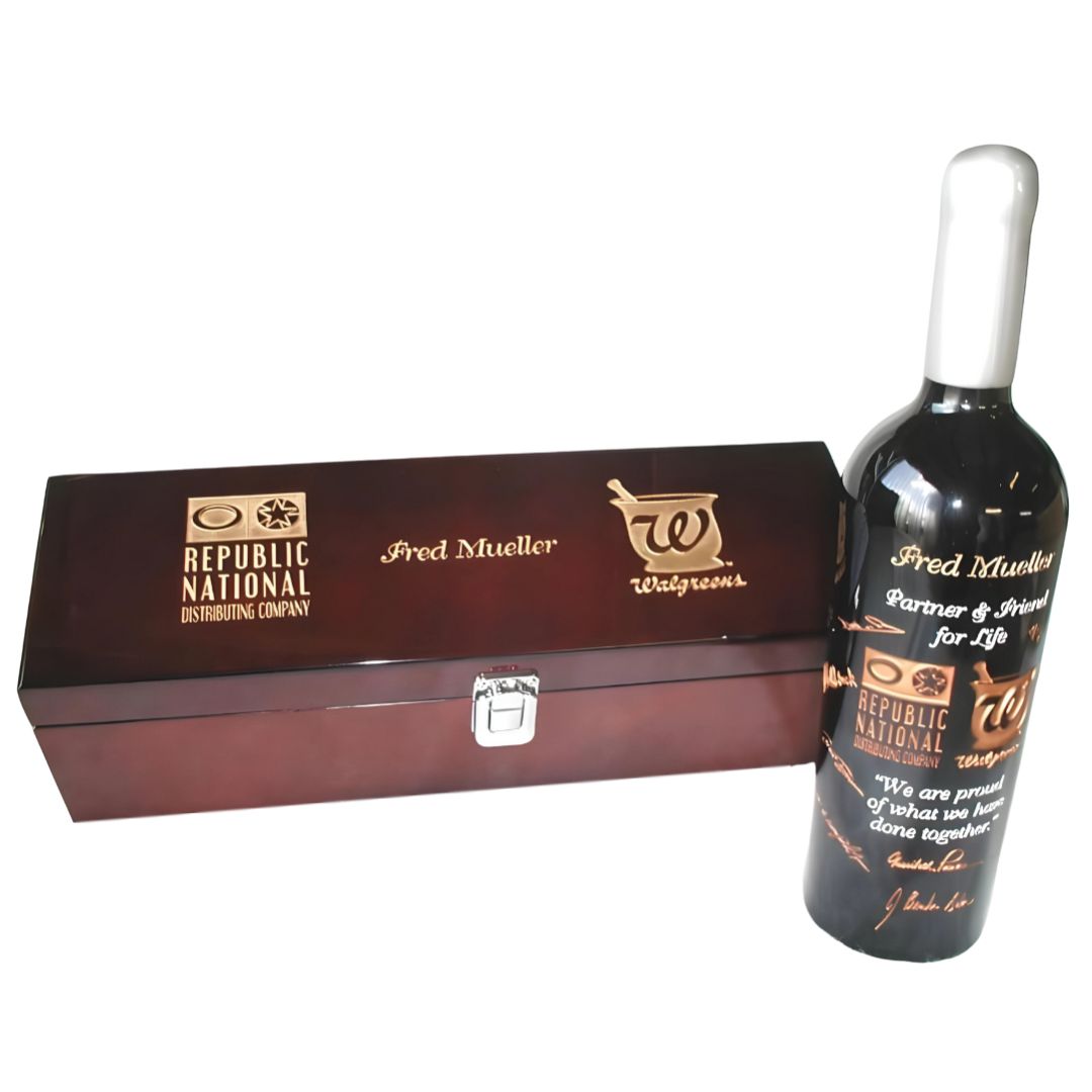 Engraved Wine Bottle & Piano Finished Wine Gift Box Set - Personalized Engraved Gifts