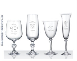 Engraved European Crystal Wine Glasses & Flutes - Set of Two - Personalized Engraved Gifts