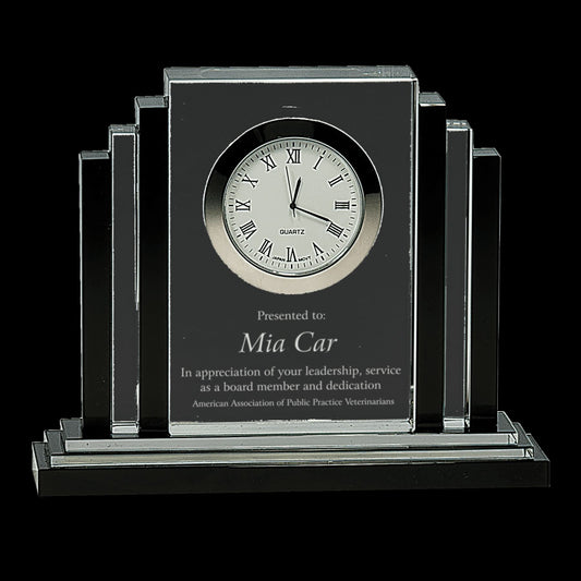 black crystal and clear crystal engraved desktop clock
