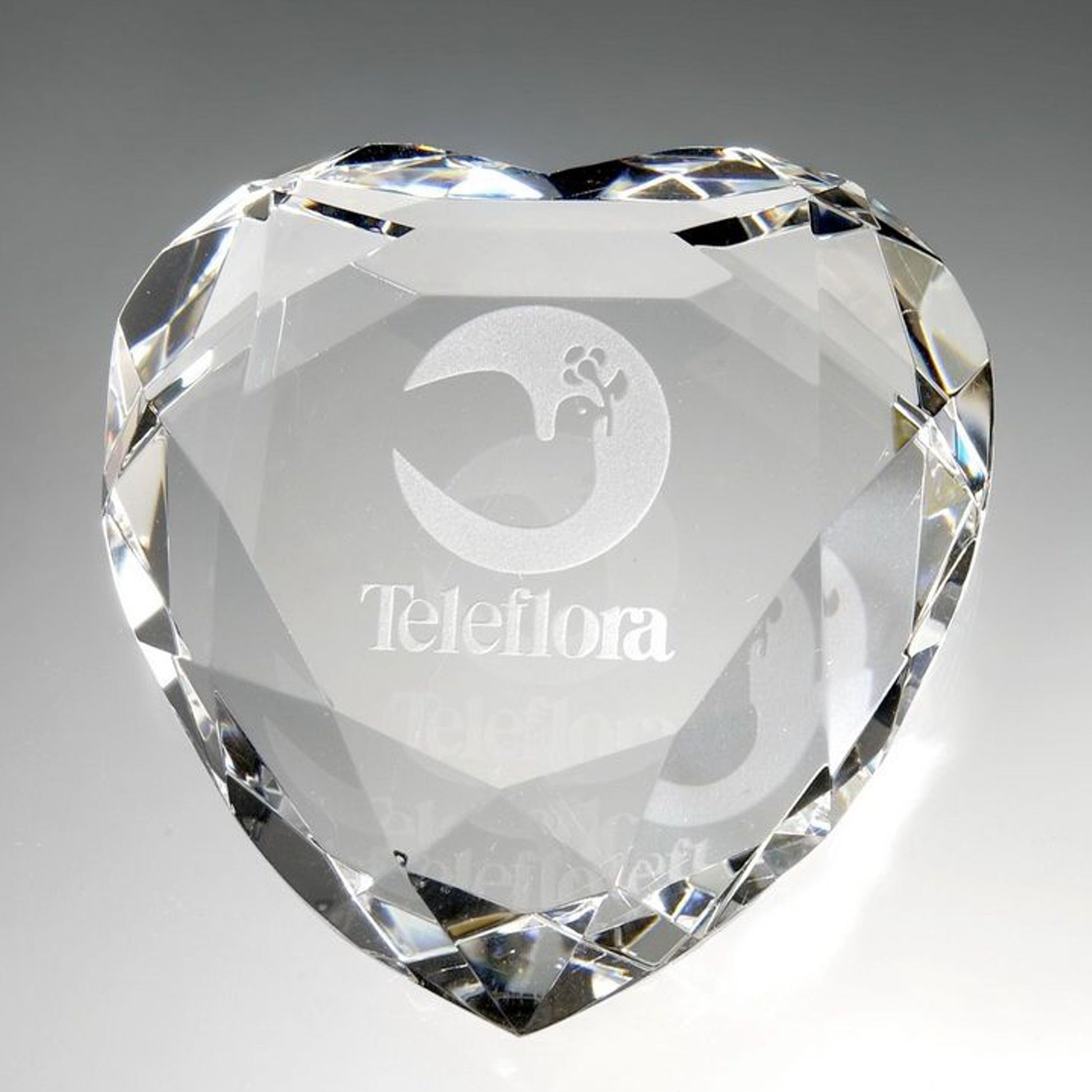 crystal faceted heart engraved with logo