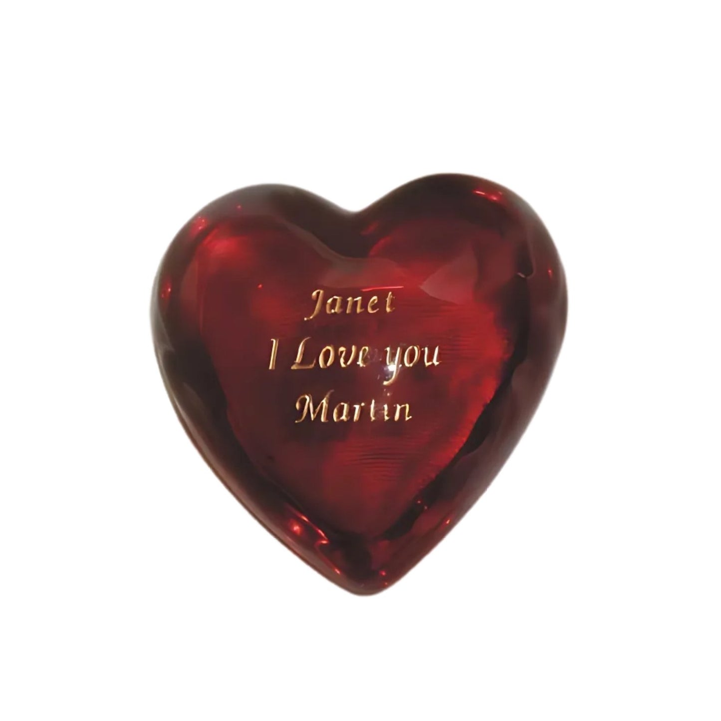 Ruby Red Engraved Glass Heart Paperweight - Personalized Engraved Gifts