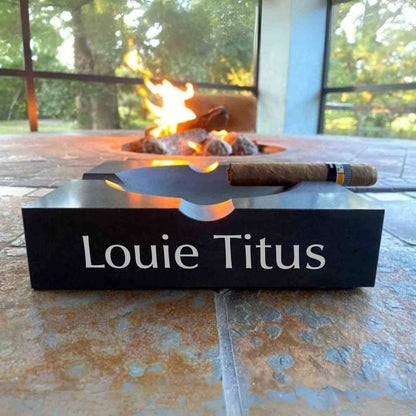 engraved black marble ashtray
