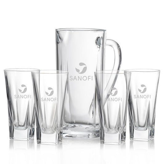 Engraved Crystal Pitcher with 4 Glasses ~ Hughes - Personalized Engraved Gifts